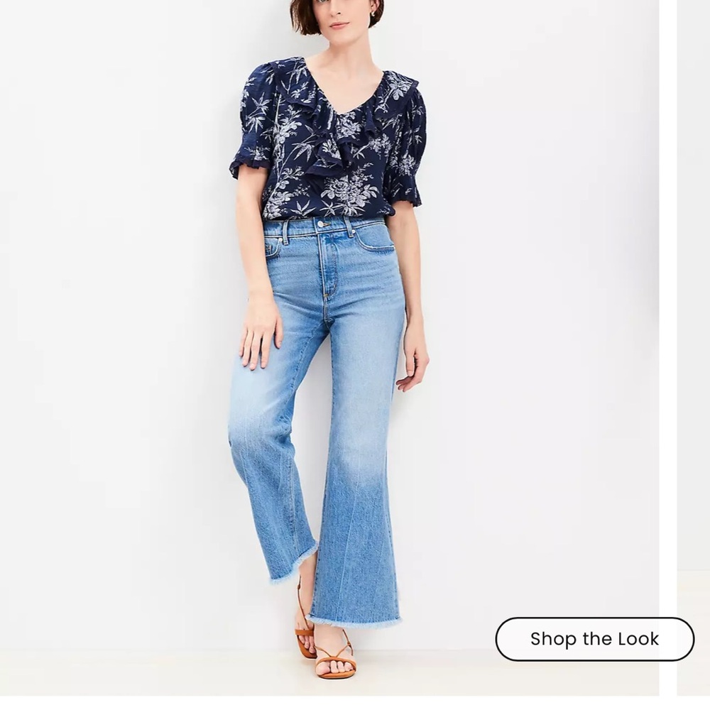 New LOFT Frayed High Rise Wide Leg Crop Jeans in Light Wash